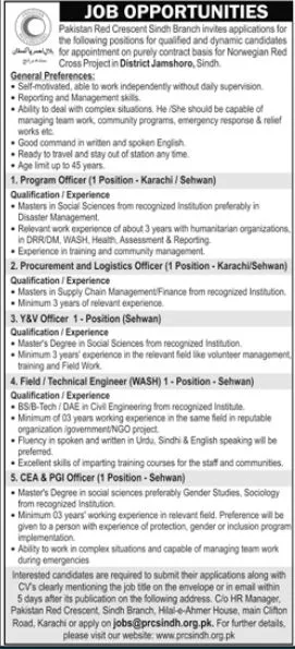 Pakistan Red Crescent Society PRCS Jamshoro Jobs 2024 Jobs 2024 — original advertisement