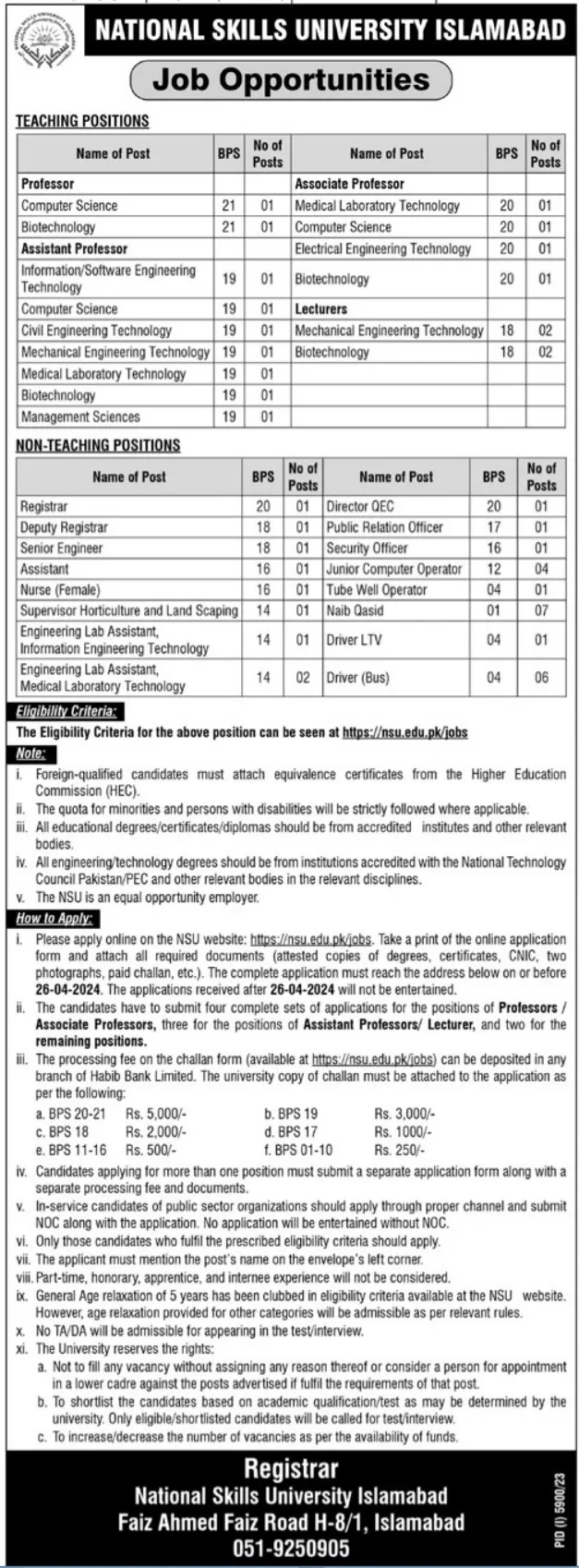 National Skills University Islamabad Jobs 2024 Jobs 2024 — original advertisement