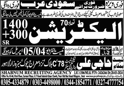 Electrician & Pipe Fitter  Jobs 2024 In Saudi Arabia – Royal Trade Test & Training Center Human Resource Jobs 2024 — original advertisement