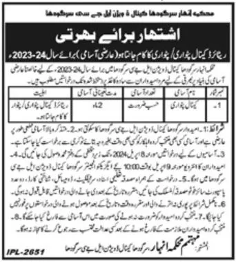 Sargodha Canal Division LJC Jobs 2024 – Irrigation Department Punjab Jobs 2024 — original advertisement