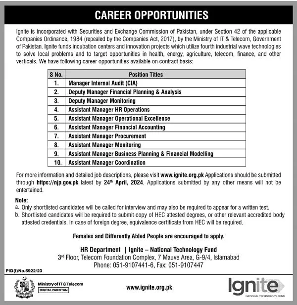 Ministry Of IT & Telecom Islamabad Jobs 2024 – Ministry of Information Technology and Telecommunication Jobs 2024 — original advertisement