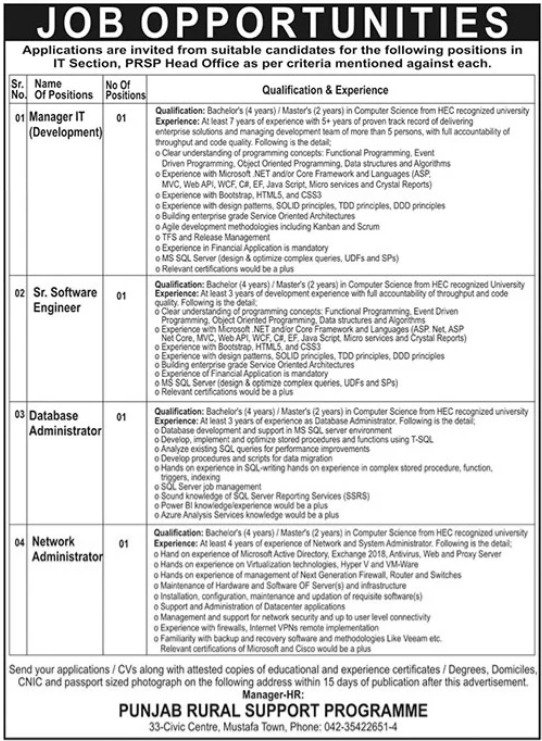 PRSP Punjab Rural Support Programme Jobs 2024 – Punjab Rural Support Programme (PRSP) Jobs 2024 — original advertisement