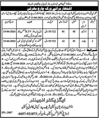 Irrigation Department Eastern Bar Division Pakpattan Jobs – Irrigation Department Punjab Jobs 2024 — original advertisement