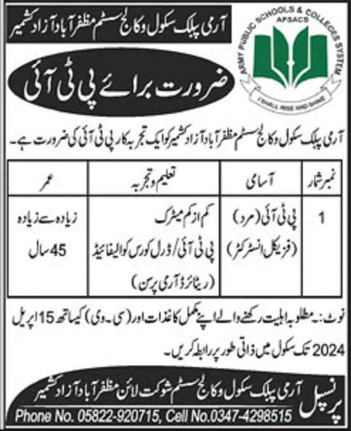 Army Public School & College APS&C Muzaffarabad Jobs 2024 – Army Public School & College Paksitan Jobs 2024 — original advertisement
