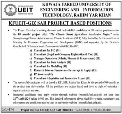 KFUEIT University Of Engineering Rahim Yar Khan Jobs 2024 – Khawaja Fareed University of Engineering and Information Technology Jobs 2024 — original advertisement