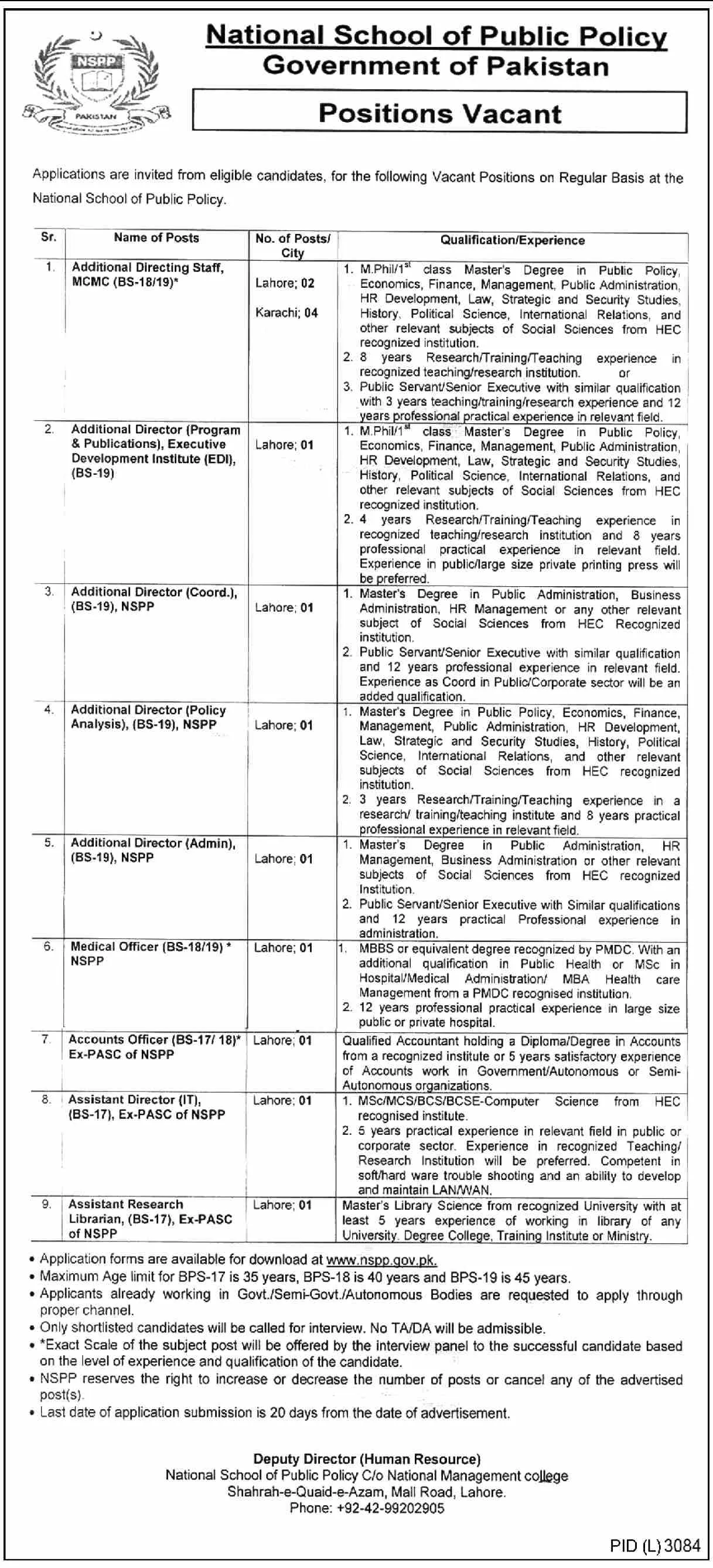 National School Of Public Policy Lahore Jobs 2024 Jobs 2024 — original advertisement