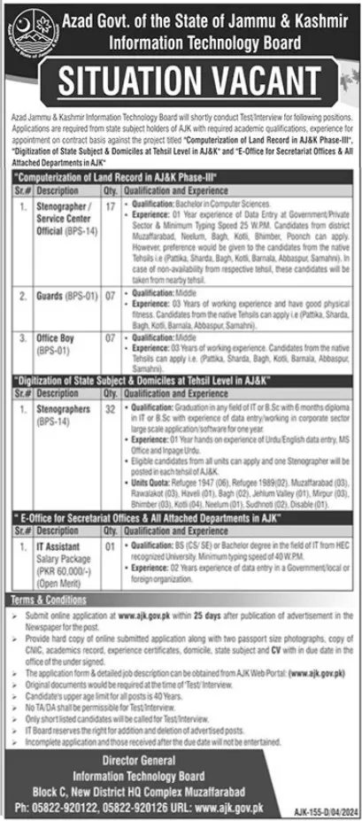 AJ&K Information Technology Board Muzaffarabad Jobs 2024 – Govt of Azad Kashmir Jobs 2024 — original advertisement