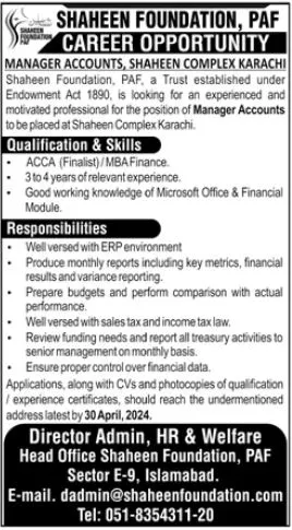 Shaheen Foundation PAF Karachi Job 2024 Jobs 2024 — original advertisement