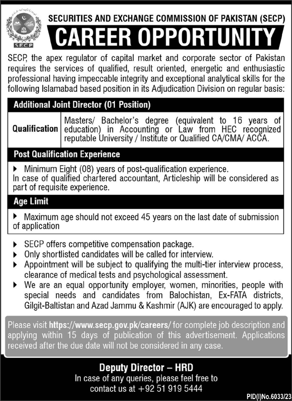 Securities and Exchange Commission of Pakistan Islamabad Job – Securities & Exchange Commission of Pakistan Jobs 2024 — original advertisement