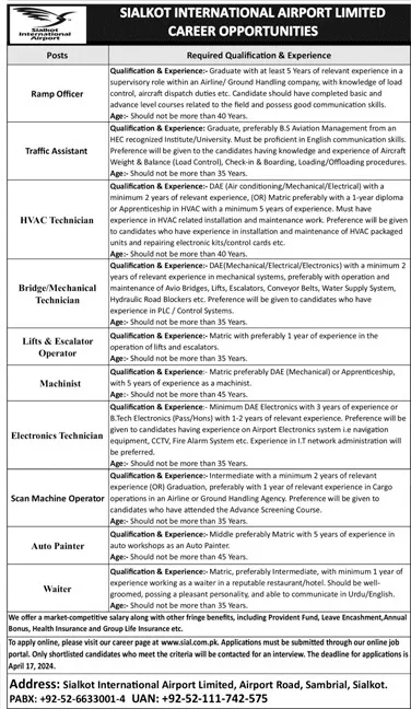 Sialkot International Airport Jobs 2024 – Sialkot International Airport Limited Jobs 2024 — original advertisement