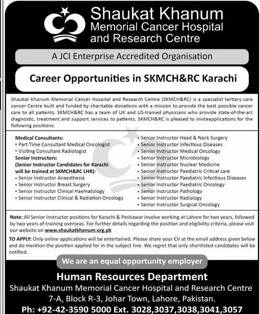 Shaukat Khanum Hospital Lahore Jobs 2024 Jobs 2024 — original advertisement