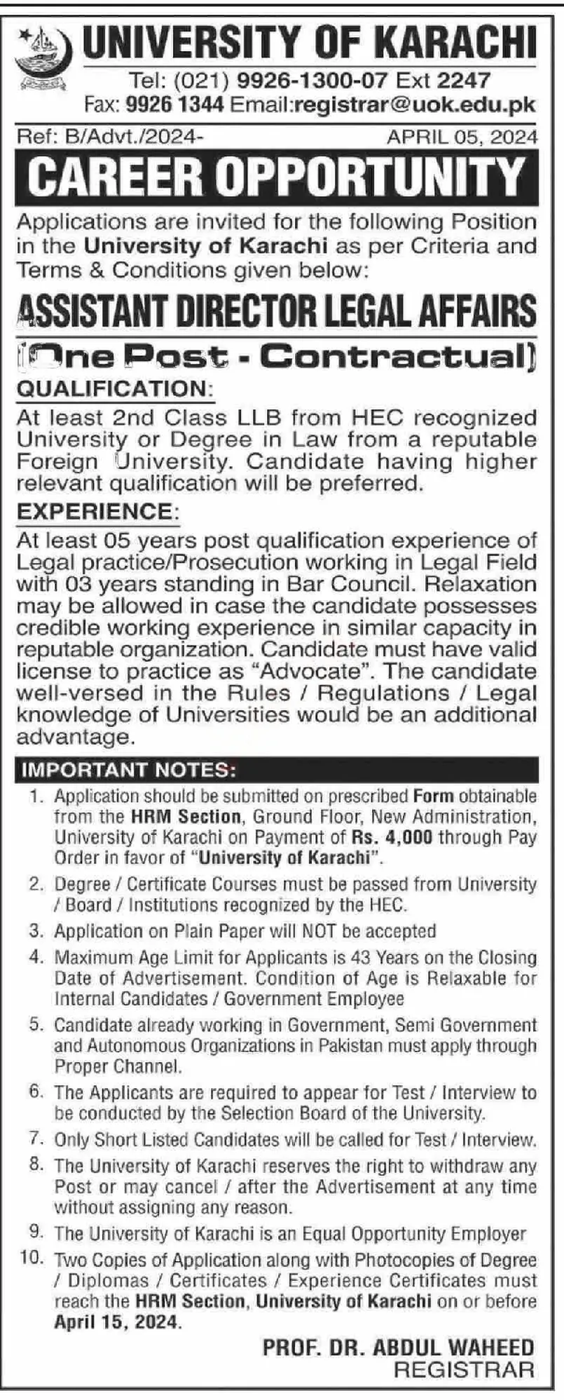 University Of Karachi Sindh Jobs 2024 Jobs 2024 — original advertisement