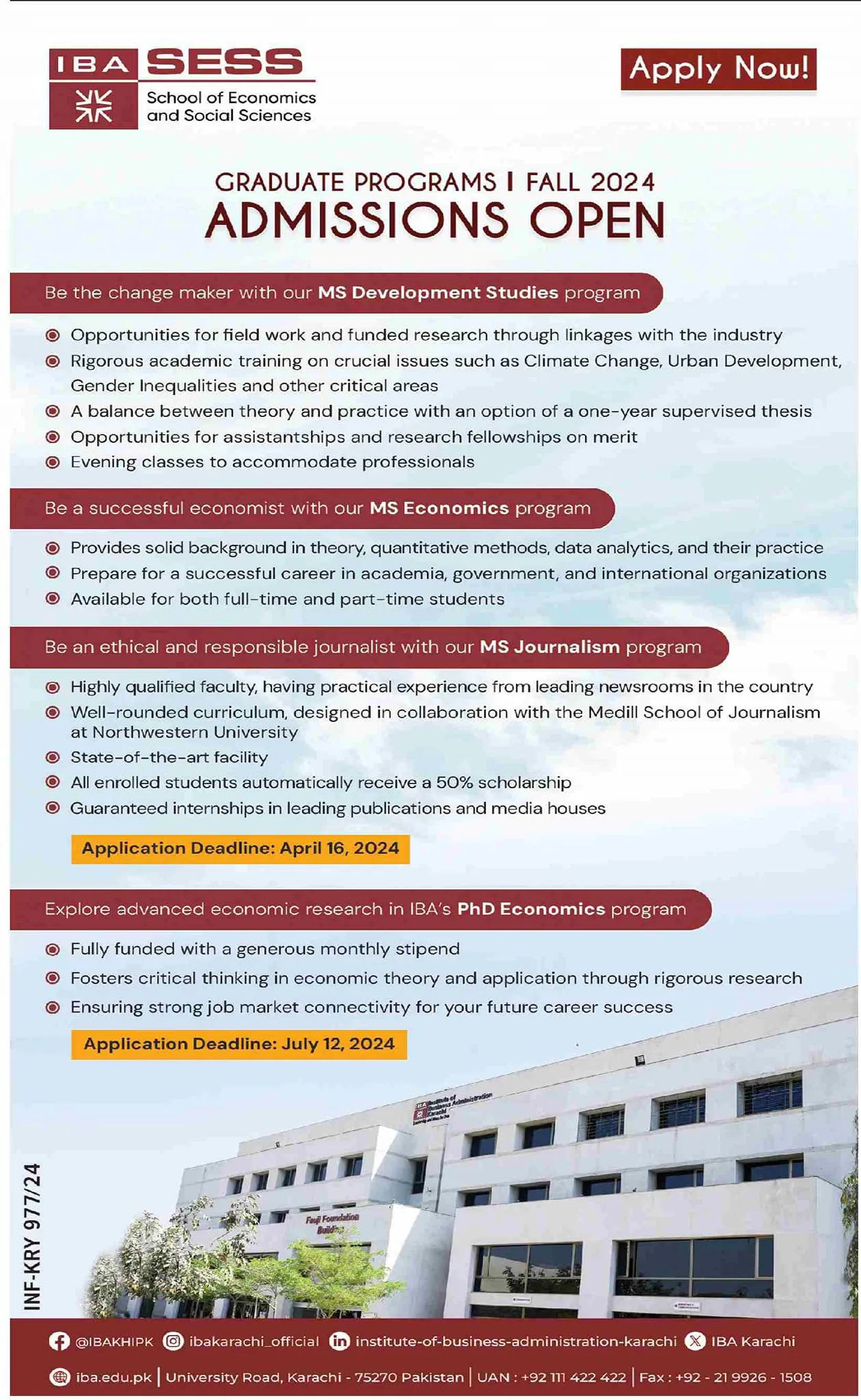 Admission Open in Institute of Business Adminstration 2024 – IBA Karachi Admissions 2024 — original advertisement