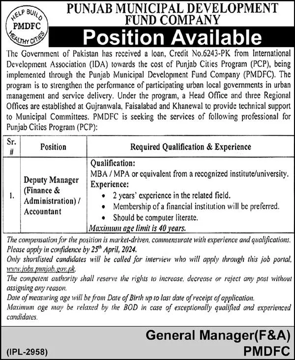 Punjab Muncipal Development Fund Company Jobs 2024 – Punjab Municipal Development Fund Company Jobs 2024 — original advertisement