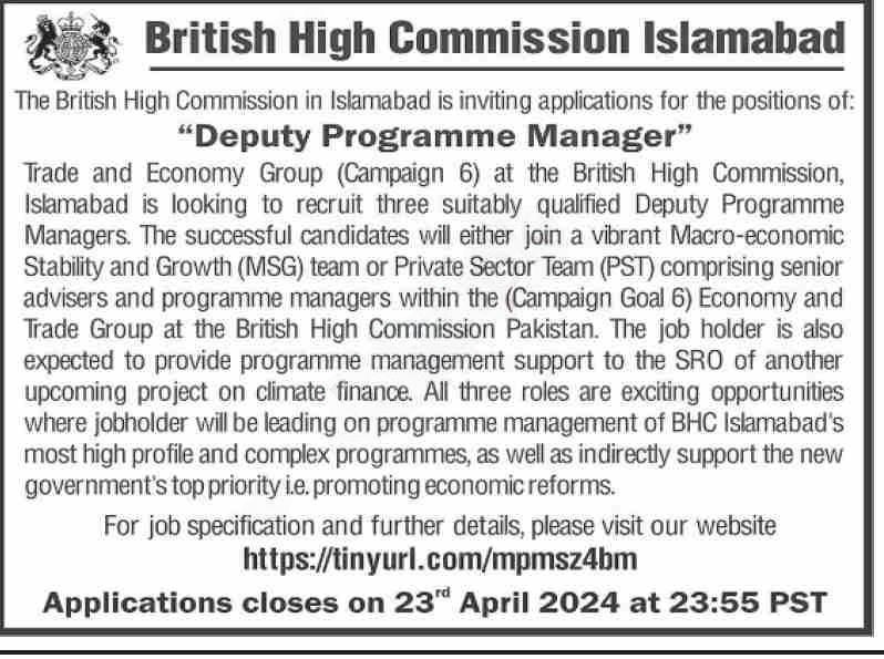 British High Commission Islamabad Jobs 2024 – British High Commisson Islamabad Jobs 2024 — original advertisement