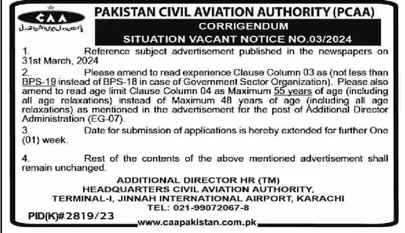 Pakistan Civil Aviation Authority Karachi Jobs – Pakistan Civil Aviation Authority (CAA) Jobs 2024 — original advertisement