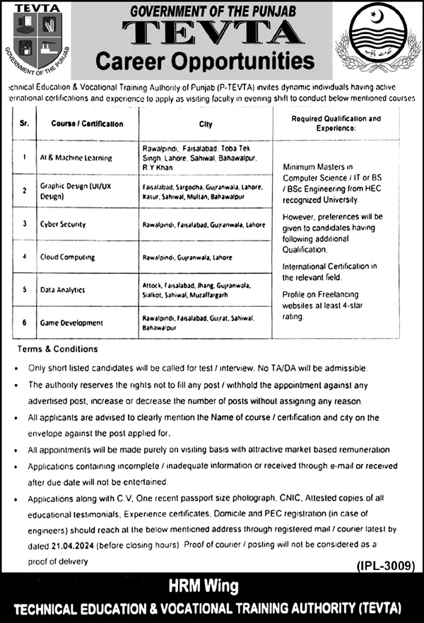 Technical Education & Vocational Training Authority Job – Technical Education & Vocational Training Authority TEVTA Punjab Jobs 2024 — original advertisement
