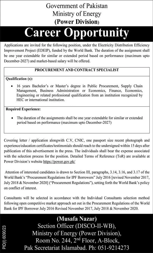 Ministry Of Energy Power Division Islamabad Job 2024 Jobs 2024 — original advertisement