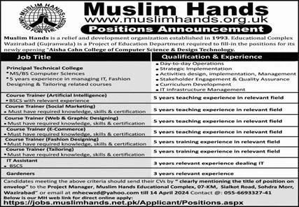 Aisha Cahn College Of Computer Science & Technology Jobs – Muslim Hands Jobs 2024 — original advertisement