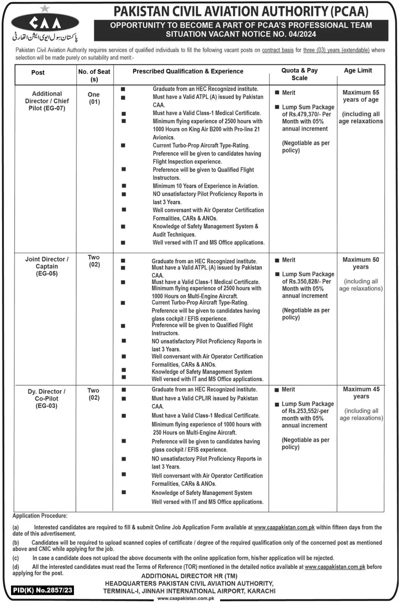 Pakistan civil aviation authority Pcaa Karachi Jobs 2024 – Pakistan Civil Aviation Authority (CAA) Jobs 2024 — original advertisement
