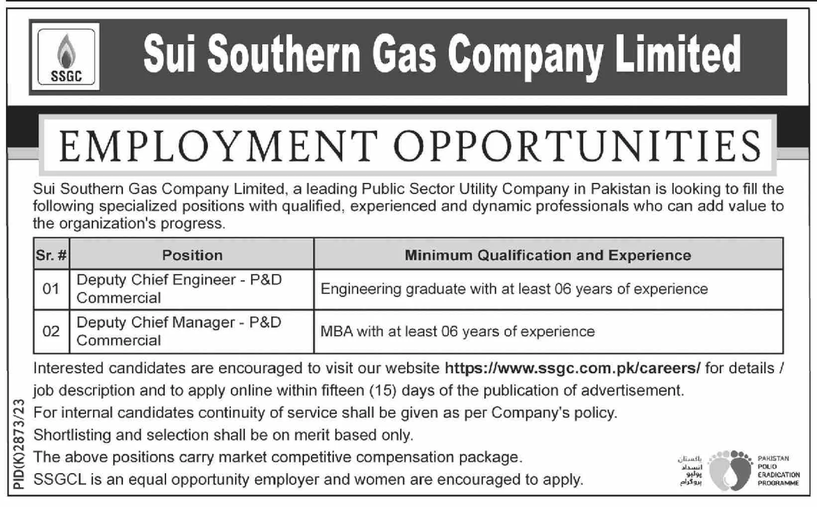 Sui Southern Gas Company SSGC Karachi Jobs 2024 – Sui Southern Gas Company Limited Jobs 2024 — original advertisement