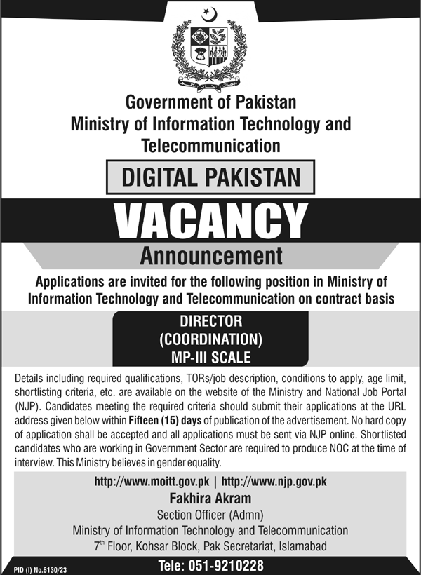 Ministry of Information Technology & Telecommunication Jobs – Ministry of Information & Broadcasting Pakistan Jobs 2024 — original advertisement