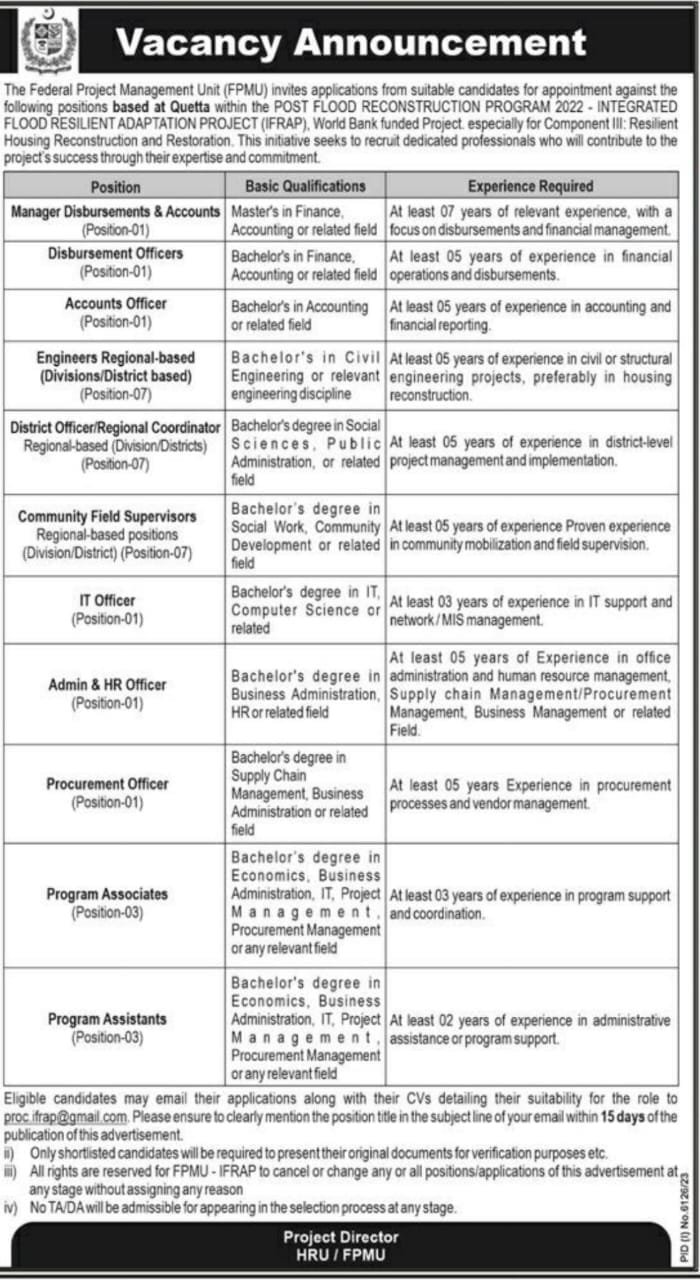 The Federal Project Management Unit Quetta Jobs 2024 – Federal Government Organization Jobs 2024 — original advertisement