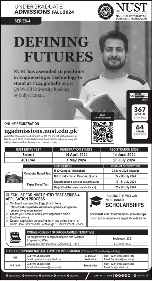 Admission Open in National University of Science And Technog – National University of Sciences & Technology Admissions 2024 — original advertisement