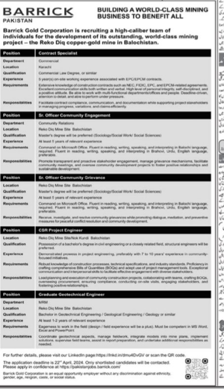 Barrick Pakistan Balochistan Jobs 2024 Jobs 2024 — original advertisement
