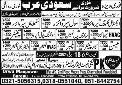 Swimming Pool Operator & Plumber Jobs 2024 In Saudi Arabia – Pak Techni Test Center Jobs 2024 — original advertisement