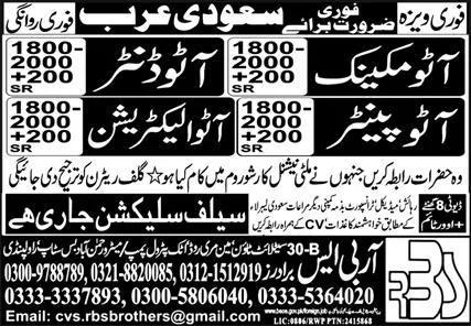 Auto Painter & Auto Electrician Jobs 2024 In Saudi Arabia – RBS Brothers Jobs 2024 — original advertisement