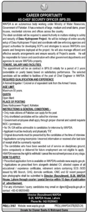 Water and Power Development Authority WAPDA Lahore Jobs 2024 Jobs 2024 — original advertisement