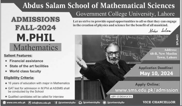 Admission Open in Government College University Lahore 2024 Admissions 2024 — original advertisement