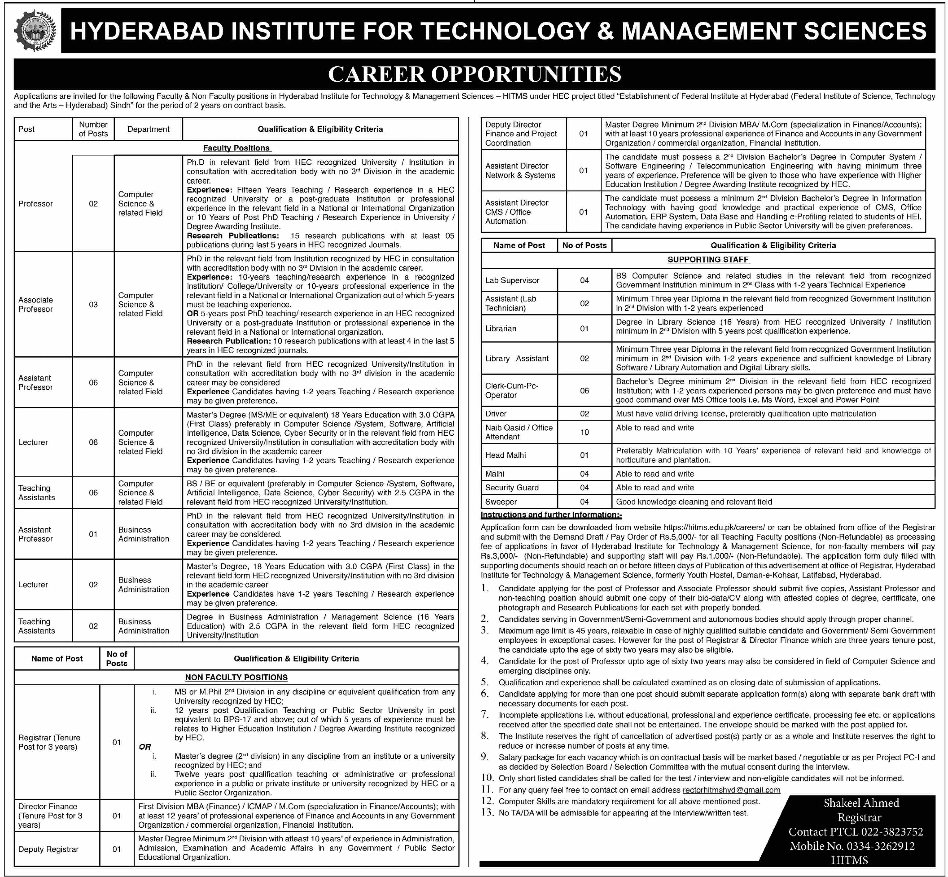 Hyderabad Institute For Technology & Management Sciences Job Jobs 2024 — original advertisement