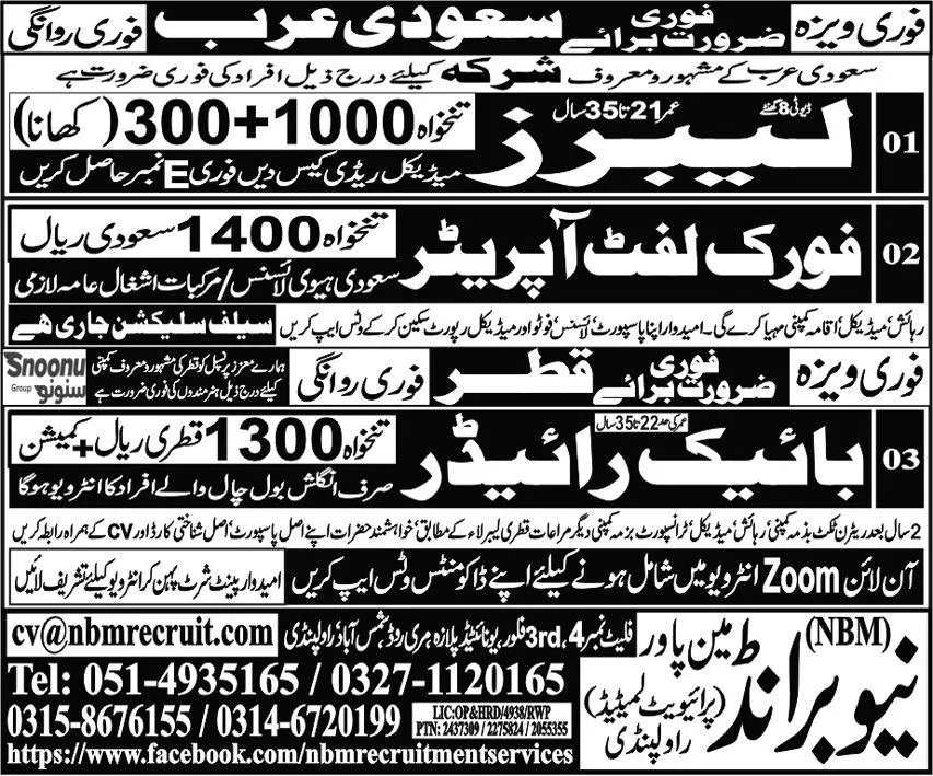 Fork Lift Operator & Labor Jobs 2024 – New Brand Manpower Jobs 2024 — original advertisement