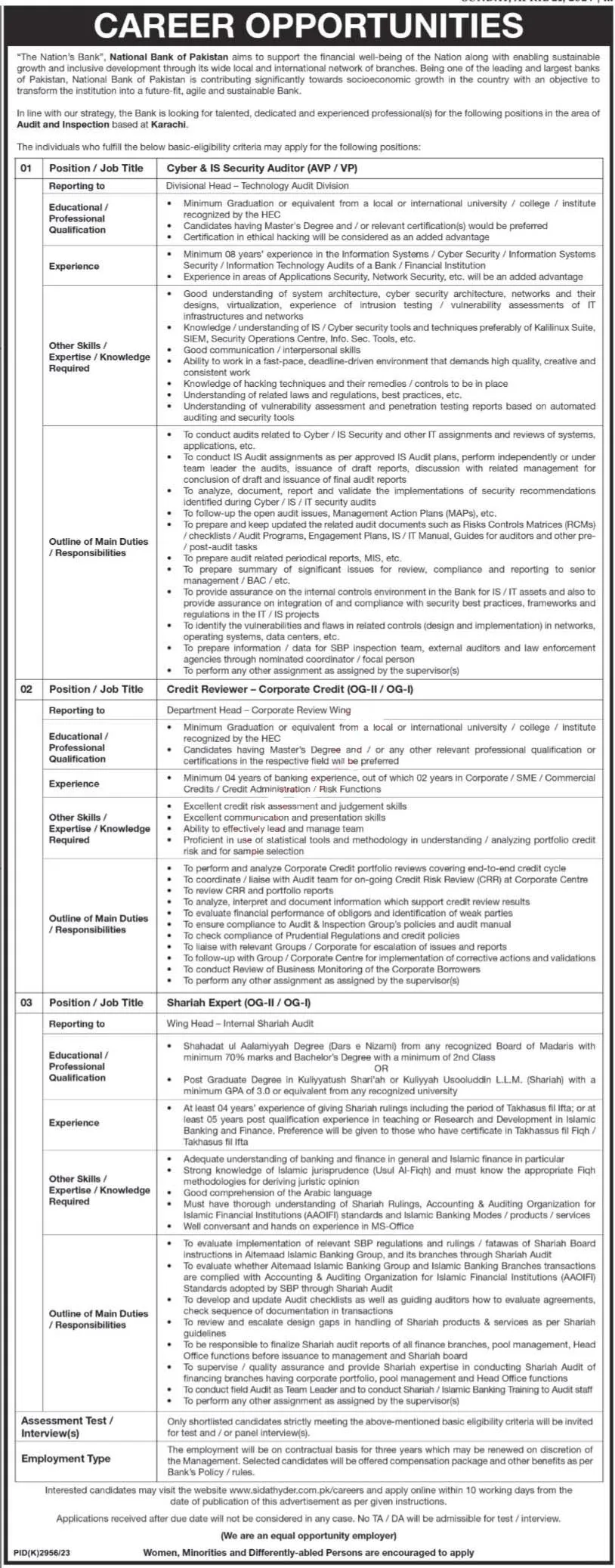 National Bank Of Pakistan NBP Karachi Jobs 2024 Jobs 2024 — original advertisement