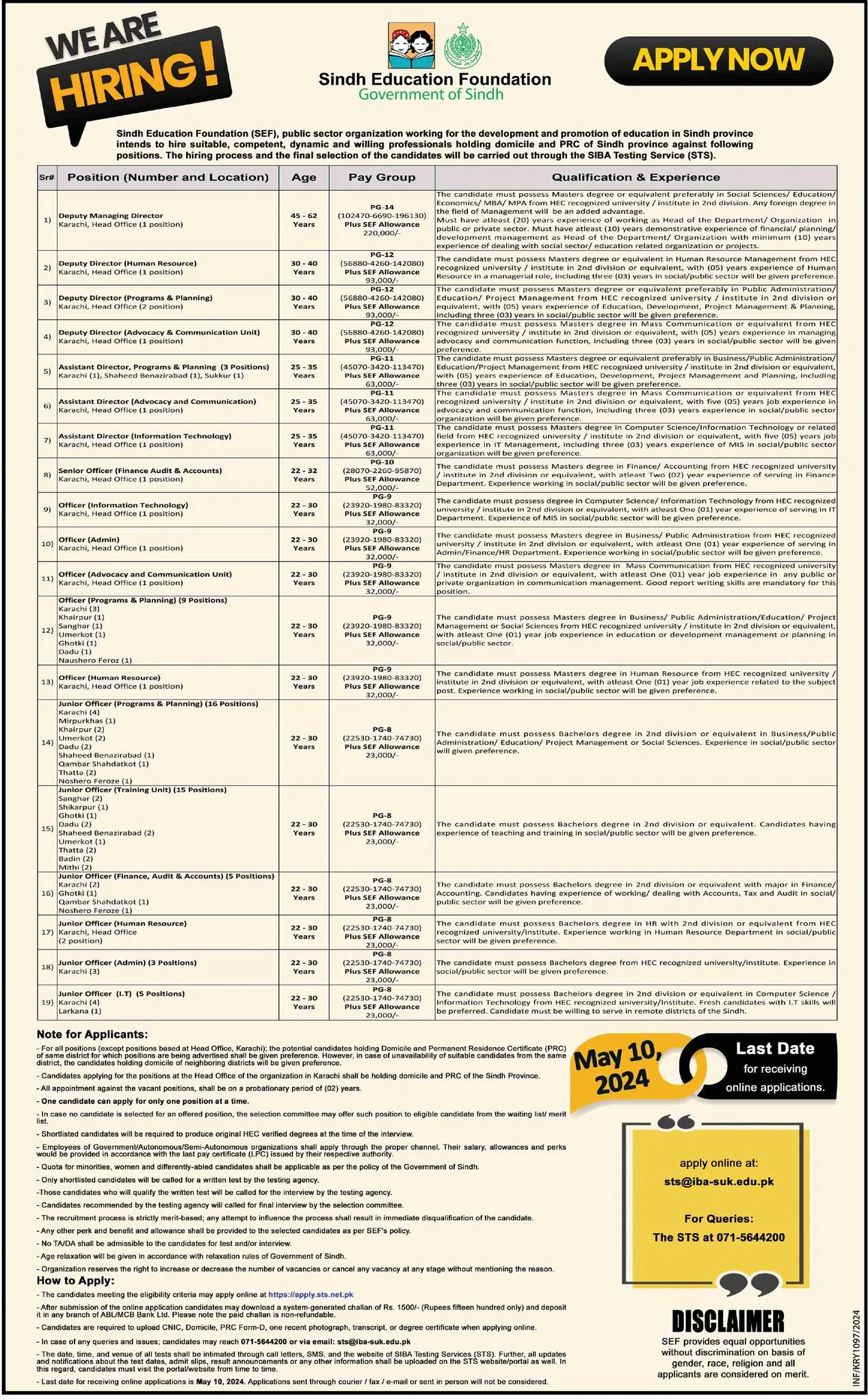Sindh Education Foundation Jobs 2024 Jobs 2024 — original advertisement