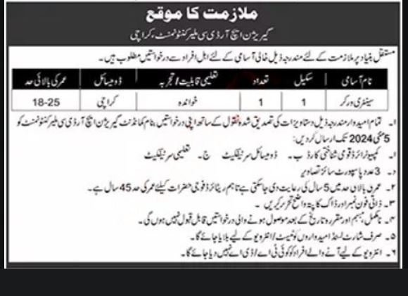 Garrison HRDC Malir Cantt Cantonment Karachi Jobs 2024 – Pakistan Army Jobs 2024 — original advertisement