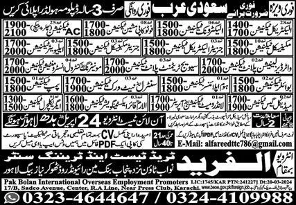 Generator Mechanical Technician & Pump Technician Jobs 2024 – Al Fareed Trade Test and Technical Training Center Jobs 2024 — original advertisement