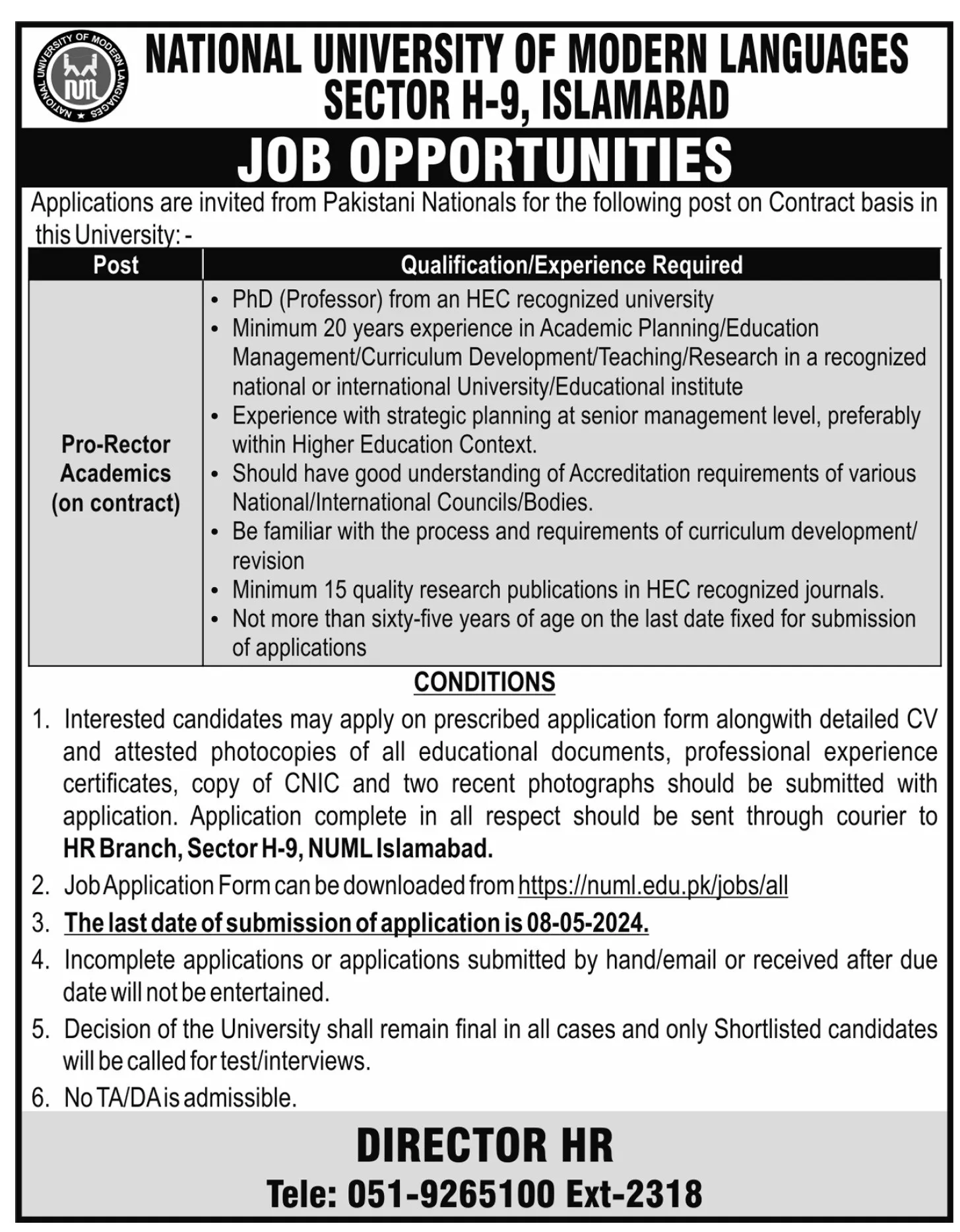 National University Of Modern Languages Islamabad Jobs 2024 Jobs 2024 — original advertisement