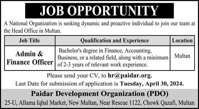 National Organization Multan Punjab Jobs 2024 – Public Sector Organization Jobs 2024 — original advertisement