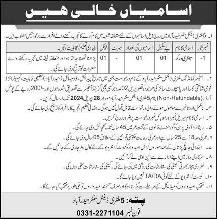 5 Military Dental Centre Hyderabad Jobs 2024 – Pakistan Army Jobs 2024 — original advertisement