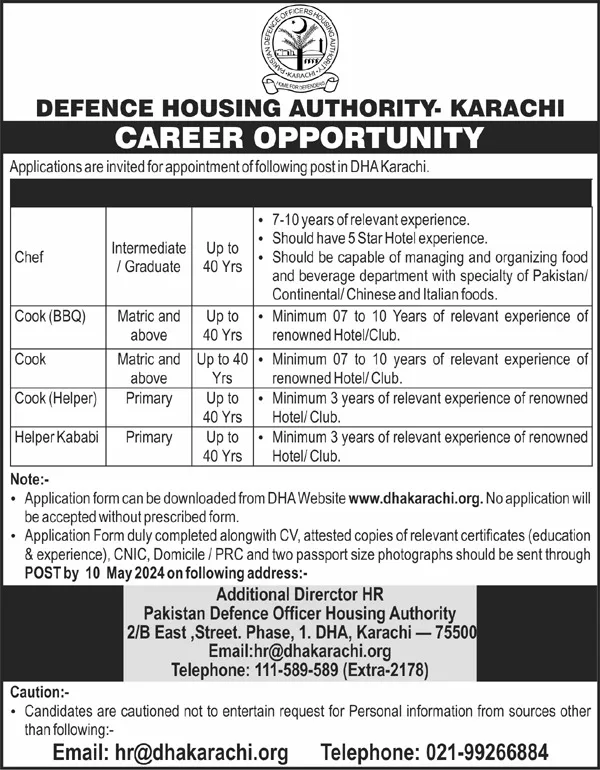 Defence Housing Authority Karachi Jobs 2024 Jobs 2024 — original advertisement
