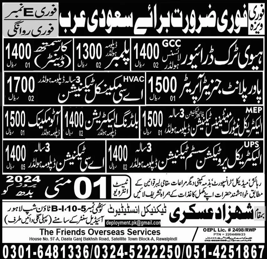 AC Mechanical Technician & Car Smith Jobs 2024 – Shahzad Askari Technical Institute Jobs 2024 — original advertisement