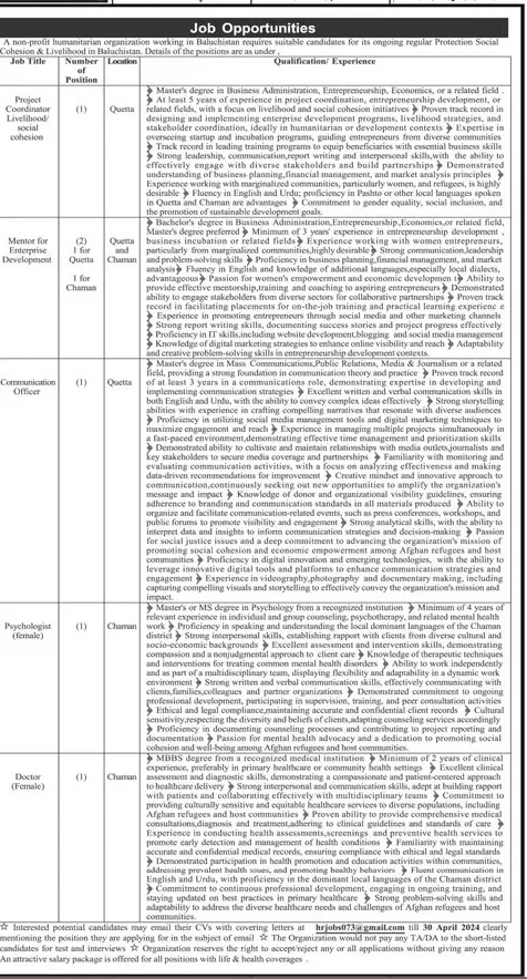 Non Profit Organization Balochistan Jobs 2024 – Public Sector Organization Jobs 2024 — original advertisement