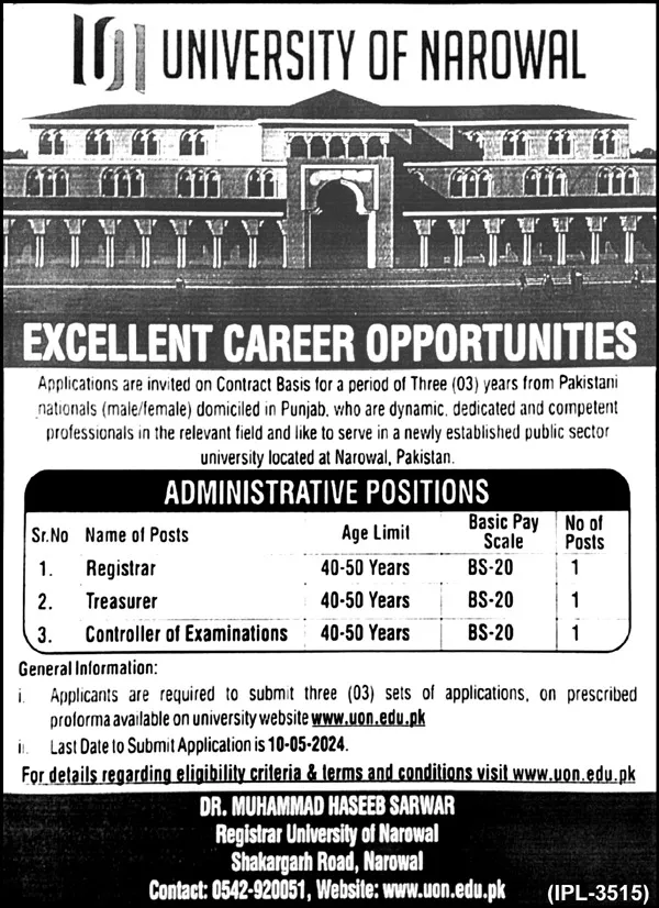 University of Narowal Punjab Jobs 2024 Jobs 2024 — original advertisement