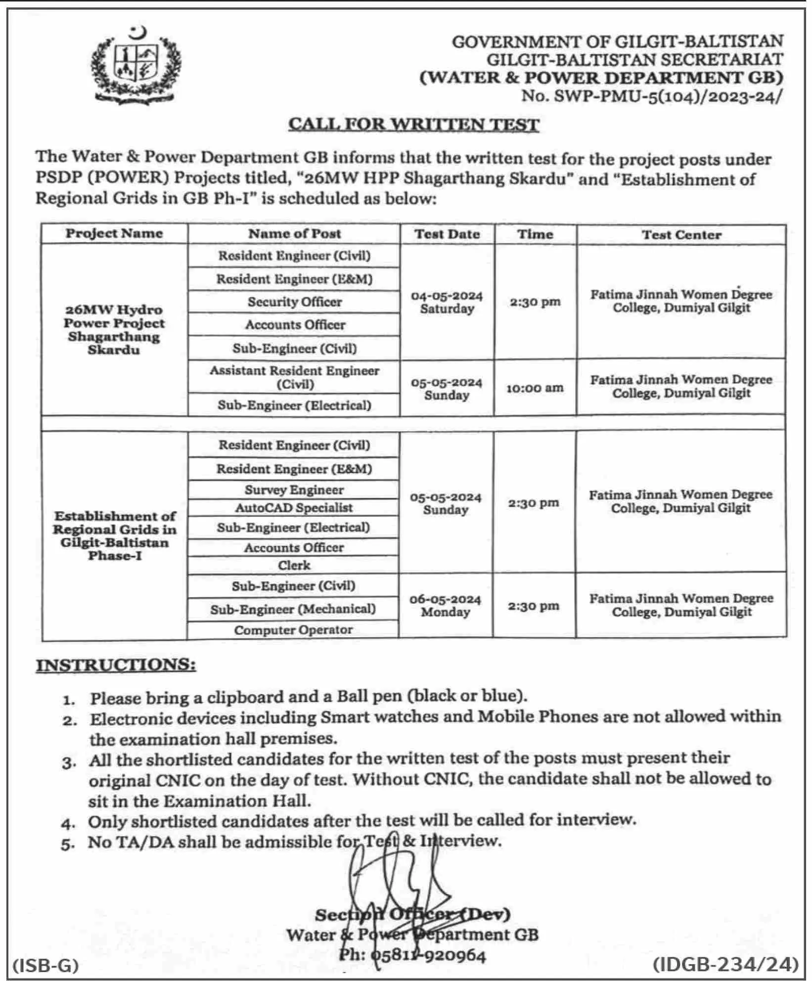 Water And Power Department Gilgit baltistan Jobs 2024 – Water and Power Development Authority Jobs 2024 — original advertisement