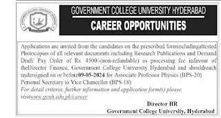 Government College University Hyderabad Jobs 2024 Jobs 2024 — original advertisement