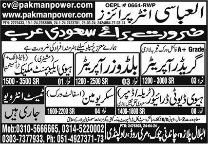 Heavy Equipment Mechanic & Screw Man Jobs 2024 – Al Abbasi Enterprises Jobs 2024 — original advertisement