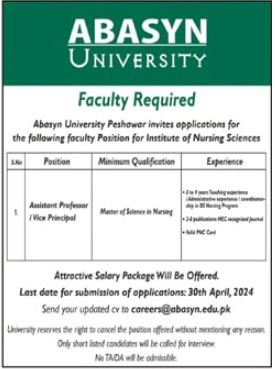 ABASYN University Peshawar Jobs  2024 Jobs 2024 — original advertisement